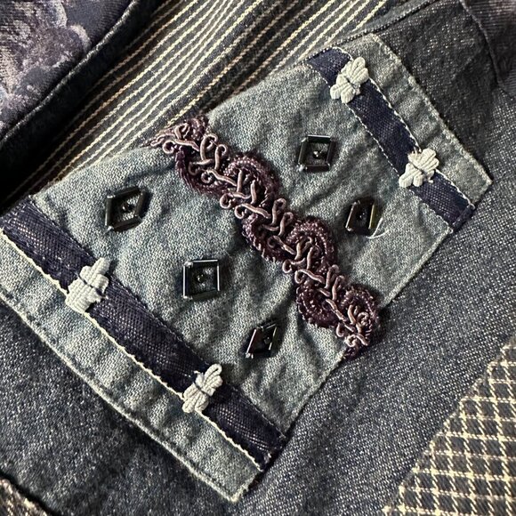 Vintage Vest Napa Valley 90's Denim Patchwork Embroidery Crochet Detail Size M - Picture 7 of 8